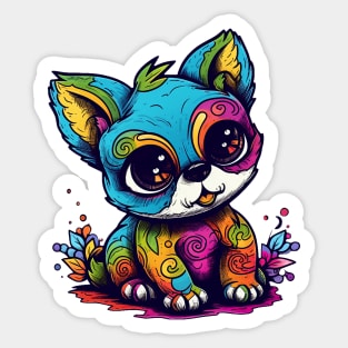 Rainbow fox pup Sticker